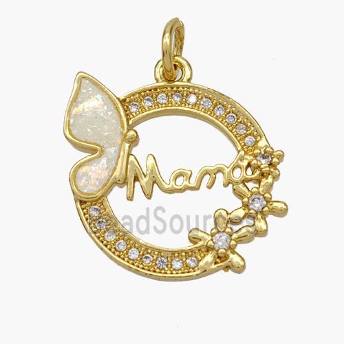 Copper Butterfly Pendant Pave Fire Opal Zirconia Mama 18K Gold Plated