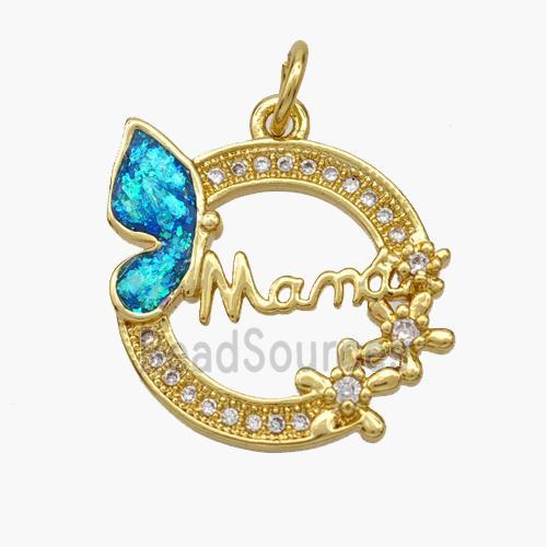 Copper Butterfly Pendant Pave Fire Opal Zirconia Mama 18K Gold Plated