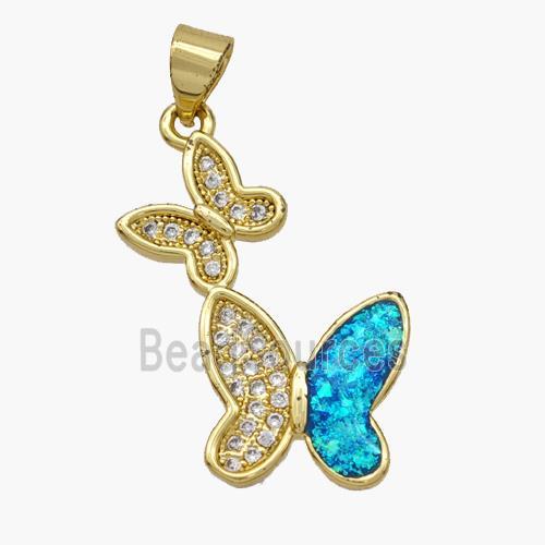 Copper Butterfly Pendant Pave Fire Opal Zirconia 18K Gold Plated