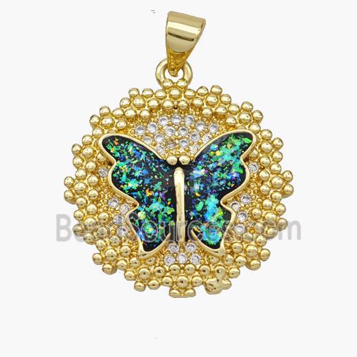 Copper Butterfly Pendant Pave Fire Opal Zirconia 18K Gold Plated