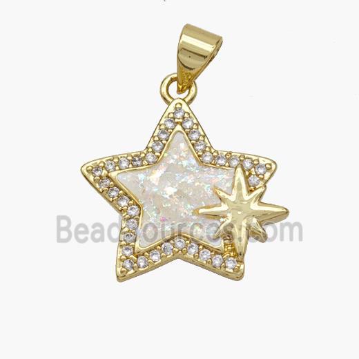 Copper Star Pendant Pave Fire Opal Zirconia 18K Gold Plated