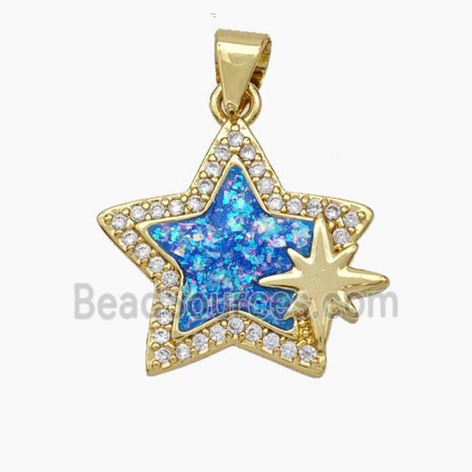 Copper Star Pendant Pave Fire Opal Zirconia 18K Gold Plated