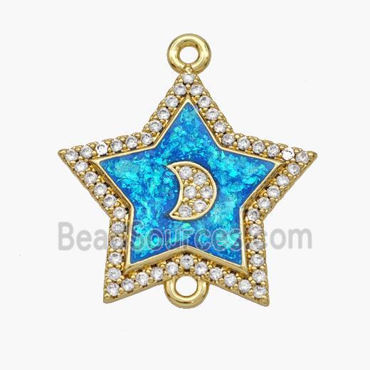 Copper Star Connector Pave Fire Opal Zirconia Moon 18K Gold Plated