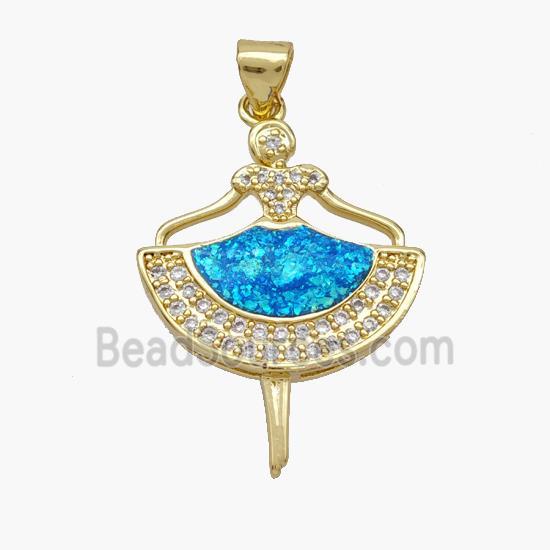 Copper Girl Dancer Pendant Pave Fire Opal Zirconia Skirt 18K Gold Plated