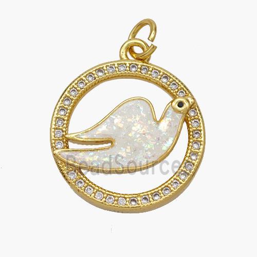 Copper Doves Pendant Pave Fire Opal Zirconia Birds 18K Gold Plated
