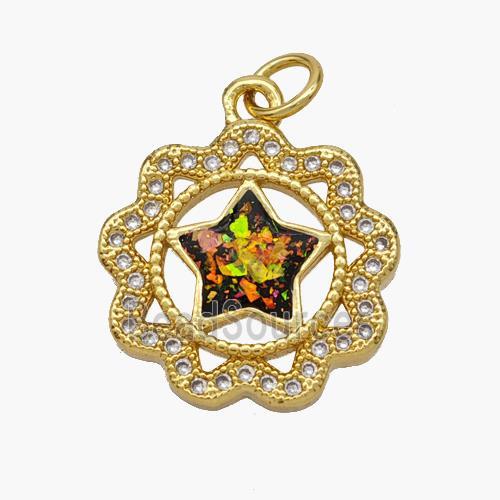 Copper Star Pendant Pave Fire Opal Zirconia Flower 18K Gold Plated