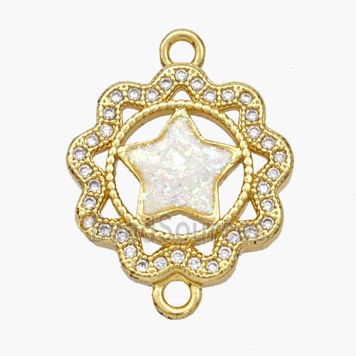 Copper Star Connector Pave Fire Opal Zirconia Flower 18K Gold Plated