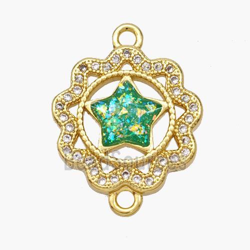 Copper Star Connector Pave Fire Opal Zirconia Flower 18K Gold Plated