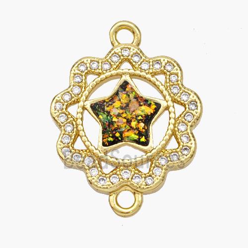 Copper Star Connector Pave Fire Opal Zirconia Flower 18K Gold Plated