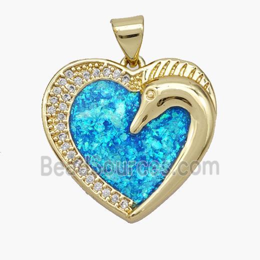 Copper Heart Pendant Pave Fire Opal Zirconia Swan 18K Gold Plated