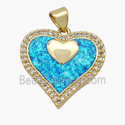 Copper Heart Pendant Pave Fire Opal Zirconia 18K Gold Plated