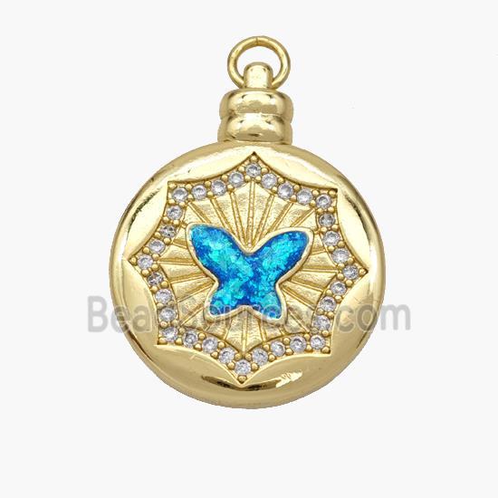 Copper Butterfly Pendant Pave Fire Opal Zirconia Circle 18K Gold Plated