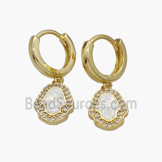 Copper Hamsahand Hoop Earrings Pave Fire Opal Zirconia 18K Gold Plated