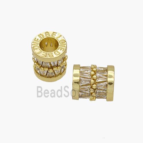 Copper Tube Beads Pave Zirconia Large Hole Gold Plated