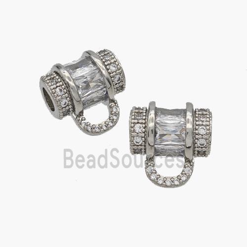 Copper Tube Bail Pave Zirconia Large Hole Platinum Plated