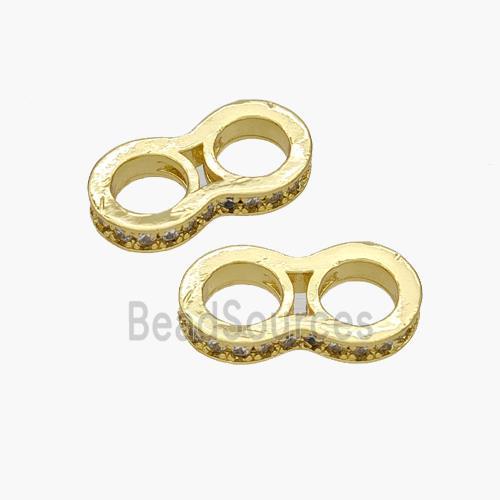 Copper 8 Beads Pave Zirconia 2holes Large Hole Gold Plated