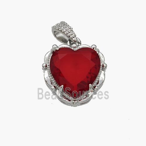 Copper Heart Pendant Pave Red Crystal Glass Platinum Plated