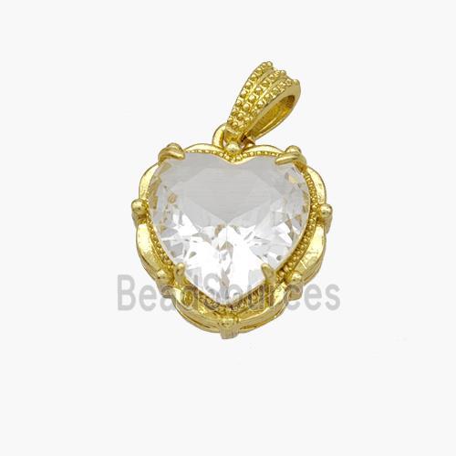 Copper Heart Pendant Pave Crystal Glass Gold Plated