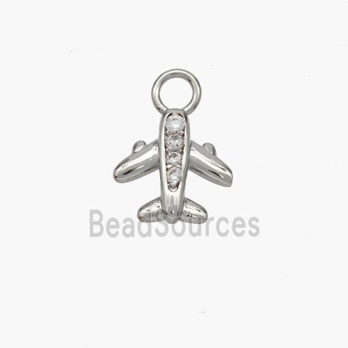 Copper Airplane Pendant Pave Zirconia Platinum Plated