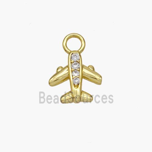 Copper Airplane Pendant Pave Zirconia Gold Plated