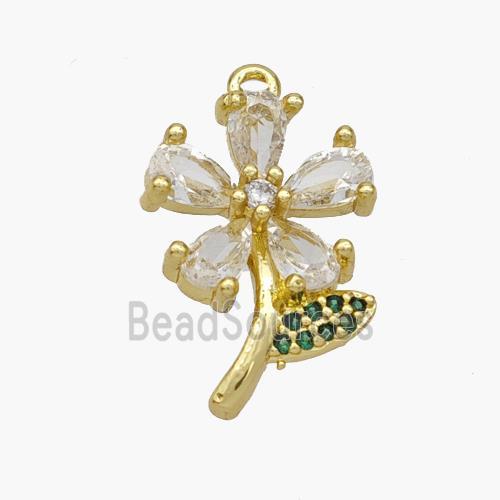 Copper Flower Pendant Pave Zirconia Gold Plated