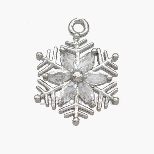 Copper Snowflake Pendant Micropave Zirconia Platinum Plated