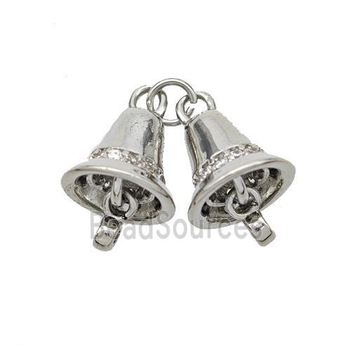 Copper Bell Pendant Pave Zirconia Platinum Plated