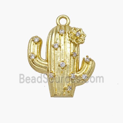 Copper Cactus Pendant Pave Zirconia Gold Plated