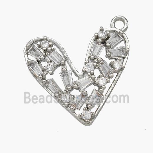 Copper Heart Pendant Micropave Zirconia Platinum Plated