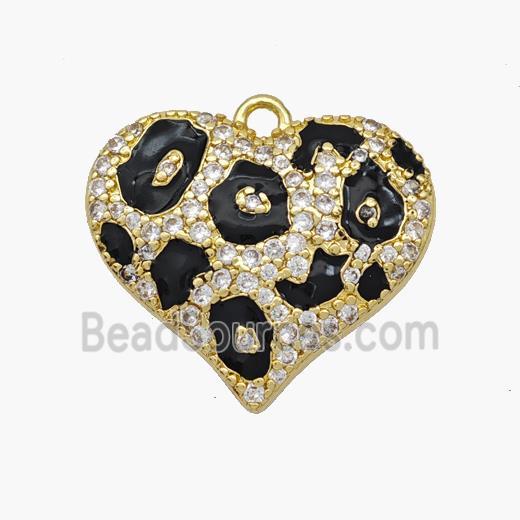 Copper Heart Pendant Micropave Zirconia Black Painted Gold Plated