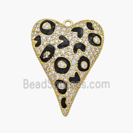 Copper Heart Pendant Micropave Zirconia Black Painted Gold Plated