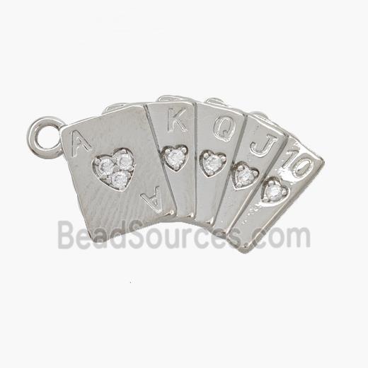 Playing Card Charms Copper Pendant Pave Zirconia Poker Platinum Plated