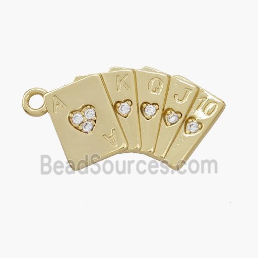 Playing Card Charms Copper Pendant Pave Zirconia Poker Gold Plated