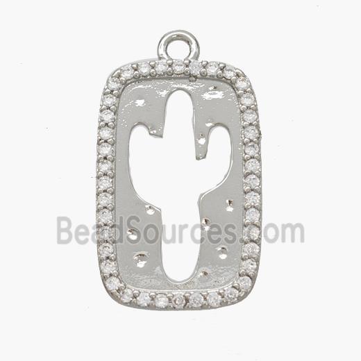 Copper Cactus Pendant Pave Zirconia Platinum Plated