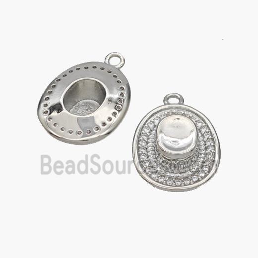 Hat Charms Copper Pendant Pave Zirconia Platinum Plated