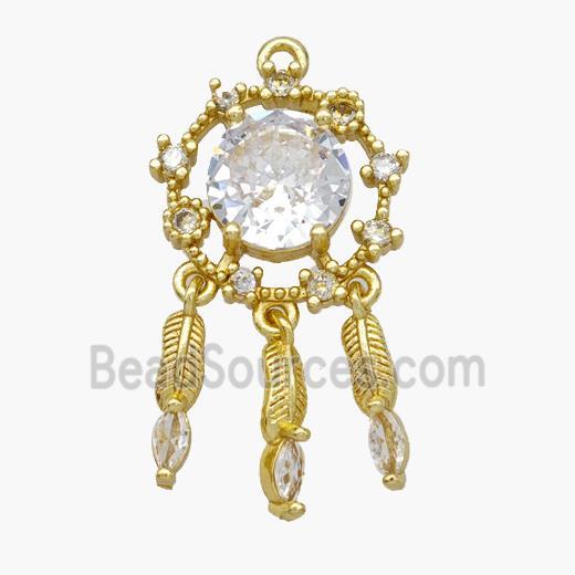 Copper Flower Pendant Pave Crystal Glass Tassel Gold Plated