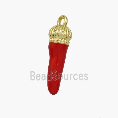 Copper Chili Pendant Red Enamel Gold Plated