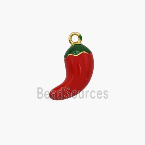 Copper Chili Pendant Red Enamel Gold Plated