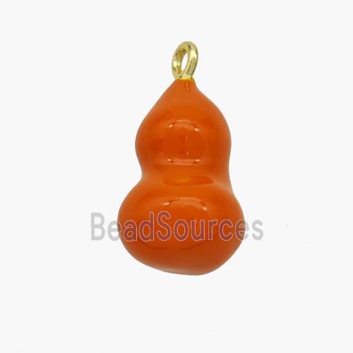Copper Gourd Pendant Orange Enamel Gold Plated