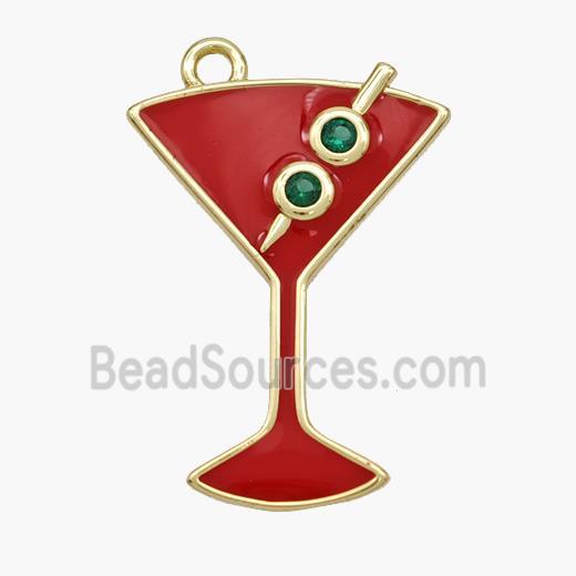 Ice Cream Bottle Drink Cup Charms Copper Pendant Red Enamel Gold Plated