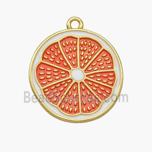 Lemon Charms Copper Pendant Red Enamel Gold Plated