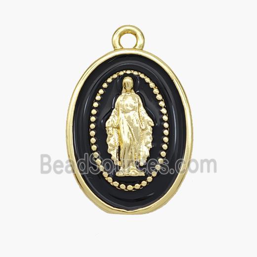 Copper Jesus Pendant Black Enamel Oval Gold Plated