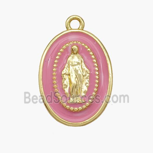 Copper Jesus Pendant Pink Enamel Oval Gold Plated