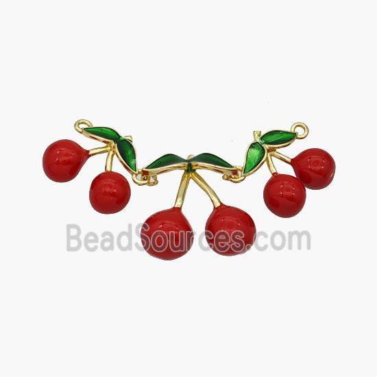 Copper Cherry Pendant Red Enamel Gold Plated