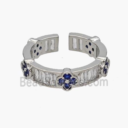 Copper Rings Pave Zirconia Clover Platinum Plated