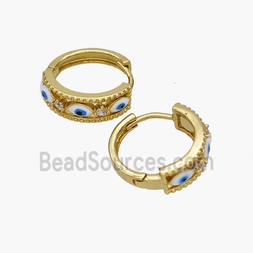 Copper Evil Eye Hoop Earrings Pave Zirconia Gold Plated