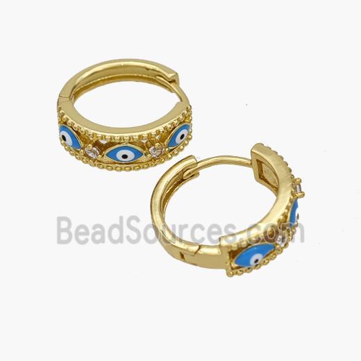 Copper Evil Eye Hoop Earrings Pave Zirconia Gold Plated