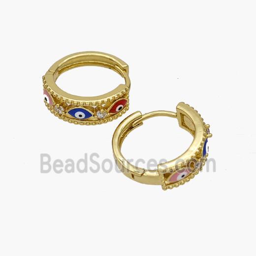 Copper Evil Eye Hoop Earrings Pave Zirconia Enamel Gold Plated