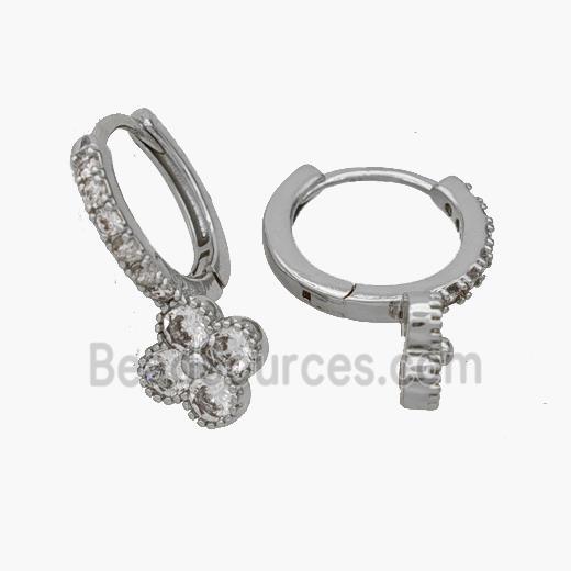 Copper Clover Hoop Earrings Pave Zirconia Platinum Plated