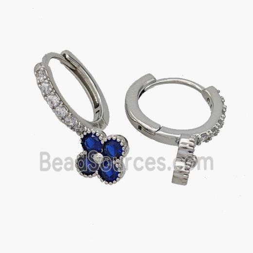 Copper Clover Hoop Earrings Pave Zirconia Platinum Plated